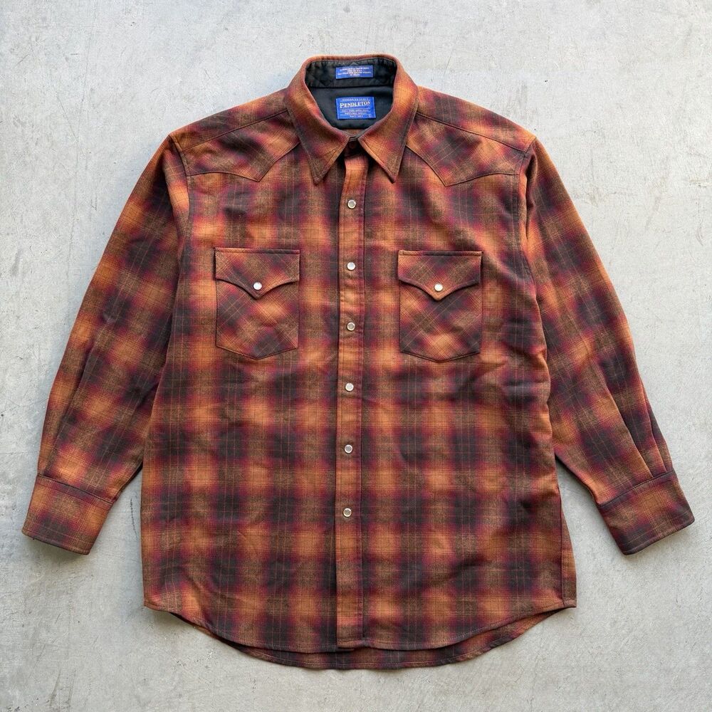 Vintage Pendleton Shirt Mens L Plaid High Grade Western Wear Pearl Snap Wool